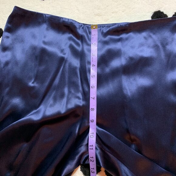 Vintage 90s Tuxedo 2 Pc Suit Set Navy Velvet Blazer Jacket Satin High Rise Pants - Picture 11 of 16